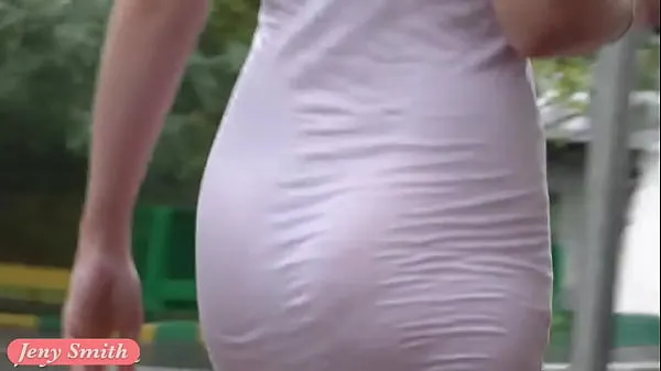 Populaire Jeny Smith white see through mini dress in public coole video's
