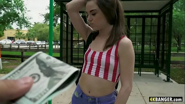 Tiny Slut spins on White Cock for Cash Rain in Moving Van Video keren yang keren