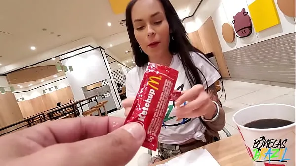 Hot Aleshka Markov gets ready inside McDonalds while eating her lunch and letting Neca out cool Videos