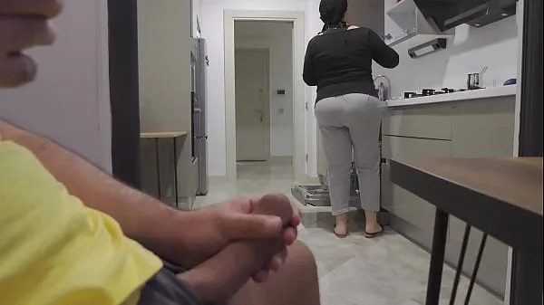Hot Stepmom caught me jerking off while watching her big ass in the Kitchen cool Videos