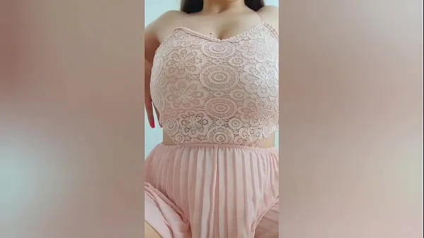Young cutie in pink dress playing with her big tits in front of the camera - DepravedMinx Video sejuk panas